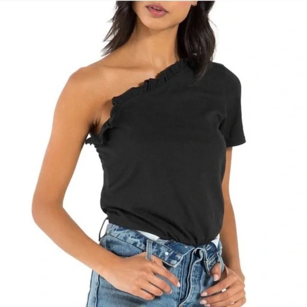 NWT n:philanthropy one shoulder ruffled black bodysuit size medium